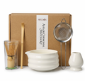 Matcha Whisk Set, Ceramic Matcha Set Includes Matcha Bowl, Matcha Whisk (Chasen) and Holder, Sifter & Bamboo Spoon - 5 Pcs Matcha Kit for Matcha Lovers White