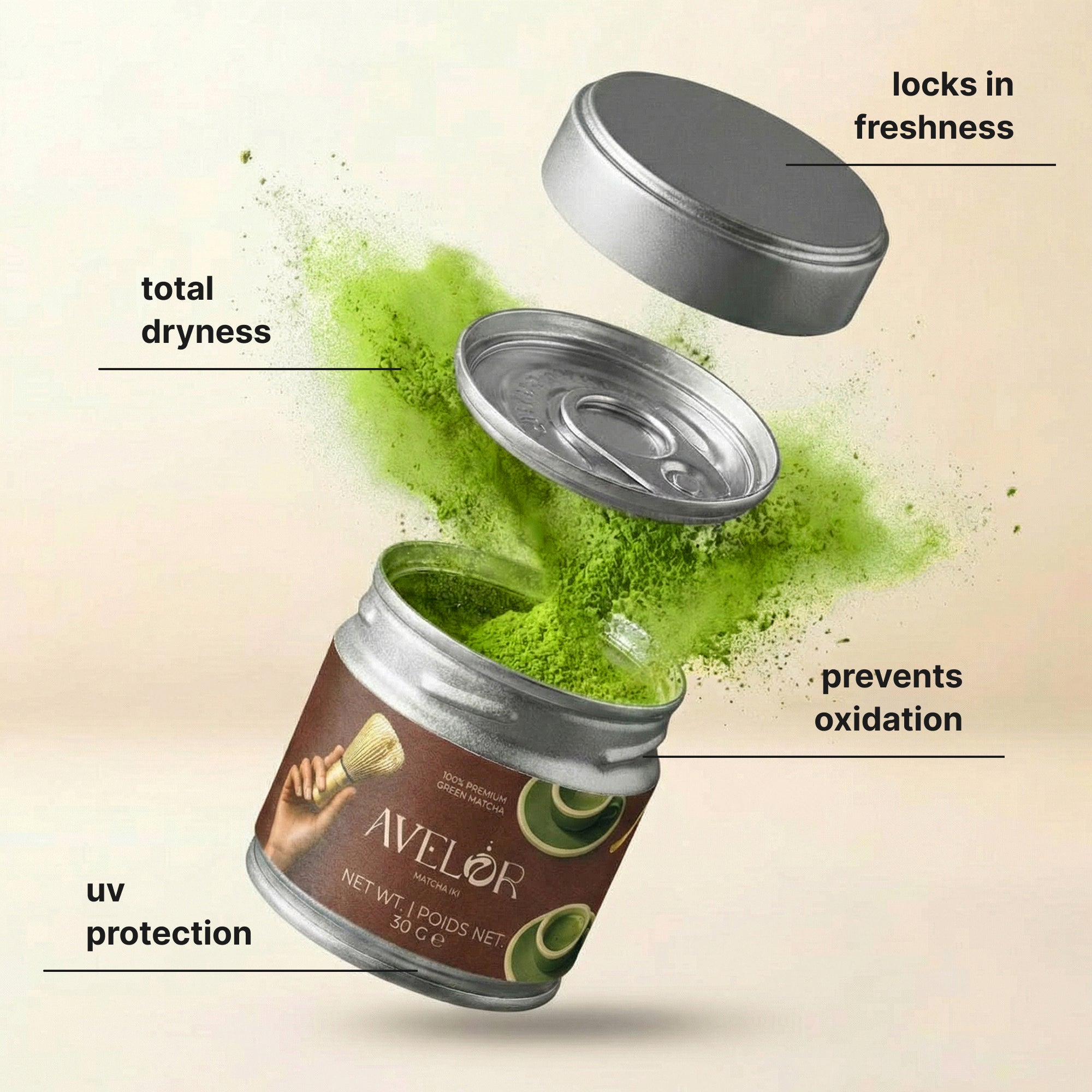 Avelor IKI Premium Ceremonial Matcha Green Tea Powder, 30g Tin